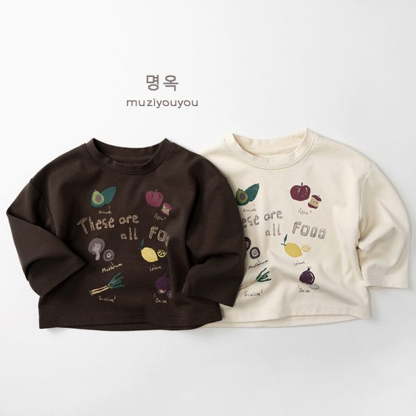 [80-130cm]長袖Tシャツ フルーツ柄 やわらか素材