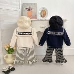 [73-120cm]韓国風 ニットカーディガン&ストライプフレアパンツ セット - Image 20