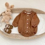 [66-90cm]ロンパース レトロ 刺繍 ナチュラル - Image 3