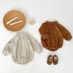 [66-90cm]ロンパース レトロ 刺繍 ナチュラル