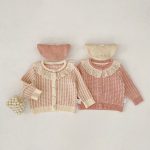 [66-100cm]ニットカーディガン レース襟 可愛い