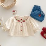 [73-120cm]ベビー 女の子 シャツ/デニムパンツ イチゴ柄 可愛い - Image 6