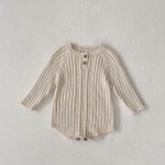 [66-90cm]ロンパース ベビー ニット 無地 ナチュラル - Image 2
