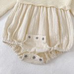 [66-90cm]ロンパース ベビー ニット 切り替え 肌にやさしい