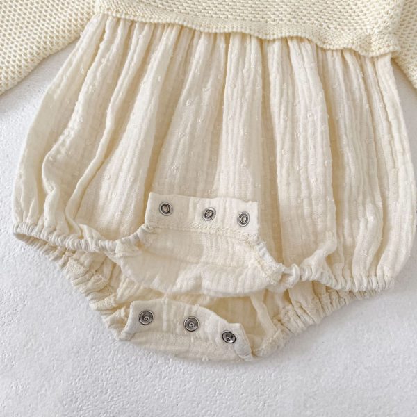 [66-90cm]ロンパース ベビー ニット 切り替え 肌にやさしい