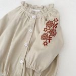 [66-90cm]ロンパース レトロ 刺繍 ナチュラル - Image 11