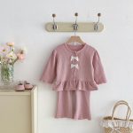 [80-130cm]女の子 セットアップ トップス+パンツ リボン付き - Image 6