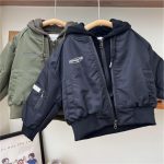 [90-150cm] カッコイイ レイヤード フード付き ジャケット