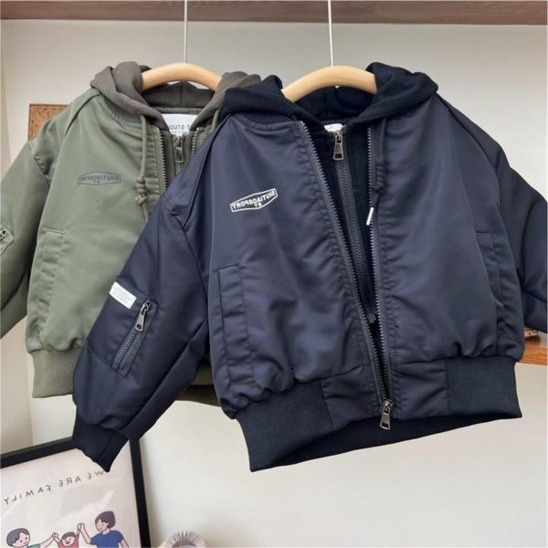 [90-150cm] カッコイイ レイヤード フード付き ジャケット