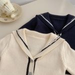 [73-120cm]韓国風 ニットカーディガン&ストライプフレアパンツ セット - Image 8