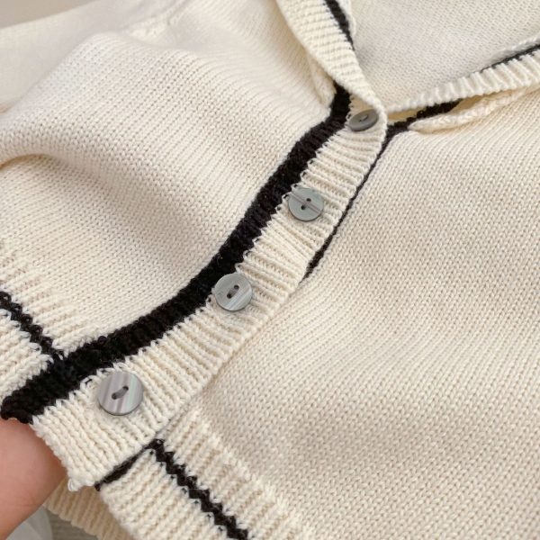 [73-120cm]韓国風 ニットカーディガン&ストライプフレアパンツ セット