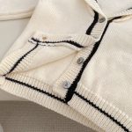 [73-120cm]韓国風 ニットカーディガン&ストライプフレアパンツ セット - Image 17