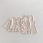 [80-130cm]女の子 セットアップ トップス+パンツ リボン付き - Image 7