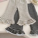 [73-120cm]韓国風 ニットカーディガン&ストライプフレアパンツ セット - Image 11