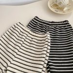 [73-120cm]韓国風 ニットカーディガン&ストライプフレアパンツ セット - Image 3