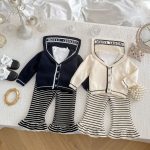 [73-120cm]韓国風 ニットカーディガン&ストライプフレアパンツ セット - Image 19