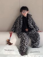 [100-160cm]ヒョウ柄 あったか トップス+パンツ ルームウェア - Image 2