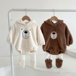 [66-100cm]クマ柄 もこもこ キュート ベビー ロンパース/レギンス - Image 2