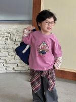 [90-150cm]レイヤード プリント 長袖 Tシャツ