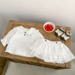 [73-110cm]二点セット 丸襟 トップス+スカート ドット柄 可愛い - Image 2