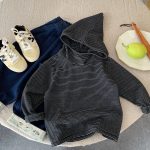 [73-120cm] ボーダー柄 フード付き トップス - Image 3