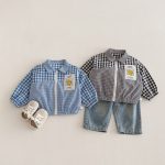 [73-110cm]カジュアル チェック柄 切り替え アウター - Image 4