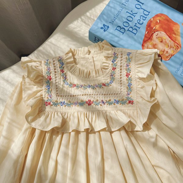 [90-140cm]刺繍 ガーリー 女の子 ワンピース