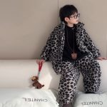 [100-160cm]ヒョウ柄 あったか トップス+パンツ ルームウェア