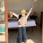 [90-140cm]チェリー柄 女の子 ベスト/トップス/デニムパンツ