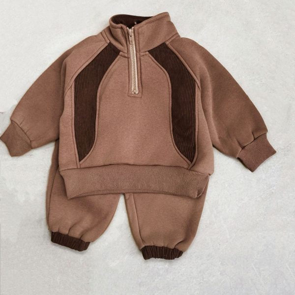 [73-120cm]シンプル スタンドネック トレーナー+パンツ セットアップ