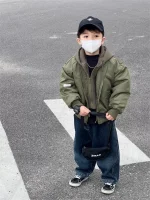 [90-150cm] カッコイイ レイヤード フード付き ジャケット - Image 5