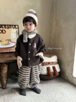 [90-150cm]ボーダー柄 前開き ふわふわ ルームウェア - Image 8