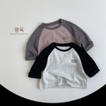 [80-130cm]配色 着心地良い 長袖 Tシャツ