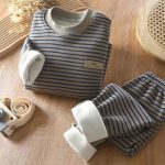 [90-150cm]ボーダー柄 厚手 あったか ルームウェア - Image 5