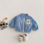 [73-110cm]カジュアル チェック柄 切り替え アウター - Image 3