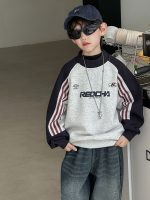 [90-160cm] デザイン満点 配色 トレーナー - Image 3