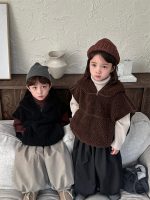 [80-140cm]もこもこ 無地 フード付き ベスト - Image 2