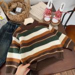 [90-150cm]ボーダー柄 ふんわり 保温性 セーター - Image 7