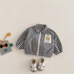 [73-110cm]カジュアル チェック柄 切り替え アウター