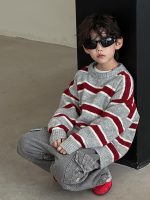 [90-160cm]快適な着心地 ボーダー柄 ニット セーター - Image 2