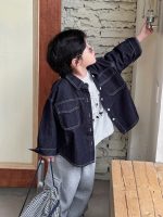 [90-140cm]新作 シンプル デニム シャツ アウター - Image 3