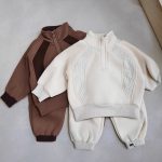 [73-120cm]シンプル スタンドネック トレーナー+パンツ セットアップ - Image 5