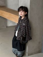 [90-150cm]新作 レトロ チェック柄 シャツ - Image 3