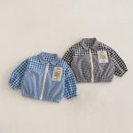 [73-110cm]カジュアル チェック柄 切り替え アウター - Image 2