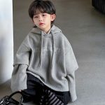 [100-160cm]レイヤードデザイン フード付き パーカー