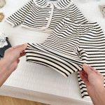 [73-120cm]ボーダー柄 アウター+ワイドパンツ セットアップ - Image 4