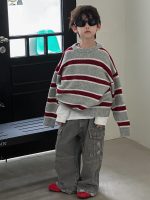 [90-160cm]快適な着心地 ボーダー柄 ニット セーター - Image 7