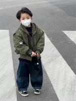 [90-150cm] カッコイイ レイヤード フード付き ジャケット - Image 8