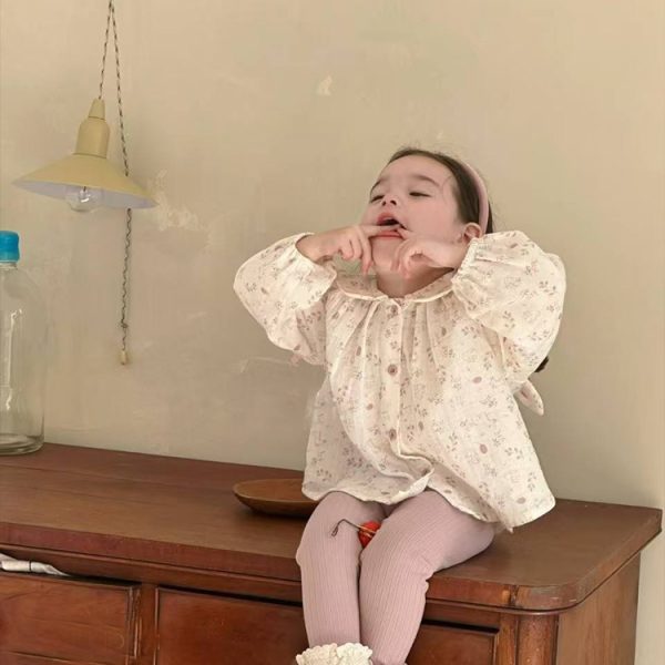 [80-130cm]女の子 シャツ/レギンス 可愛い 花柄 肌触り良い