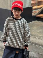 [100-150cm] ボーダー柄 裏起毛 トレーナー